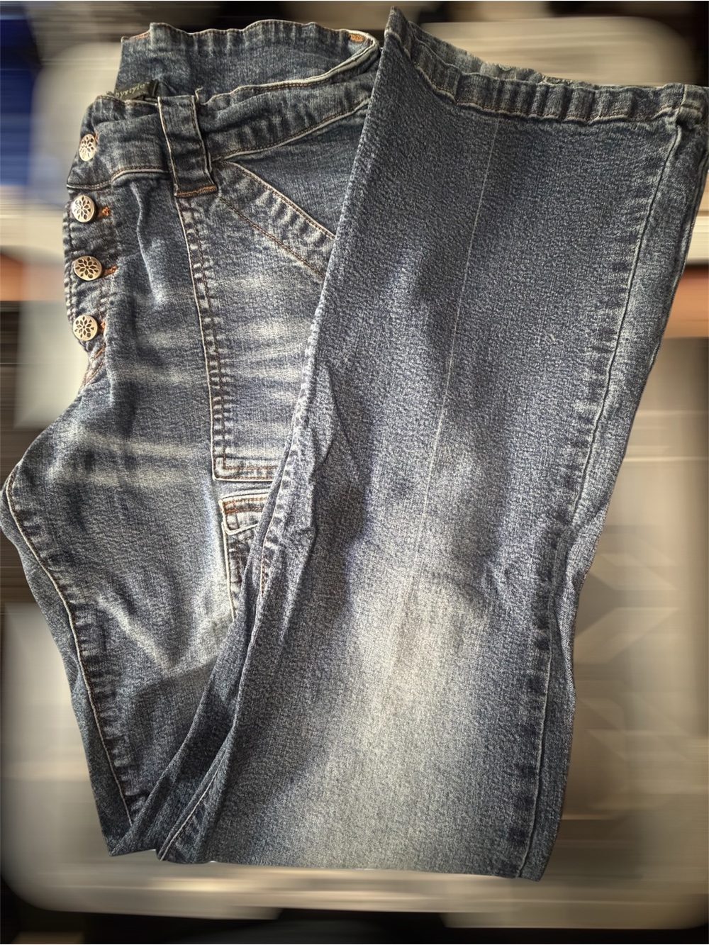 High-Rise Faded Blue Women's Jeans with Button Detail